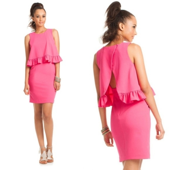 Trina Turk Dresses & Skirts - Trina Turk Kayleen Bright Pink Ruffle Hem Cocktail Dress Size 4